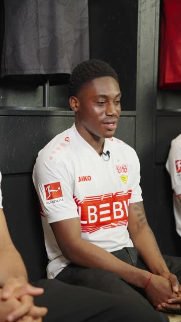Justin Diehl sitting in the VfB Stuttgart changing room.